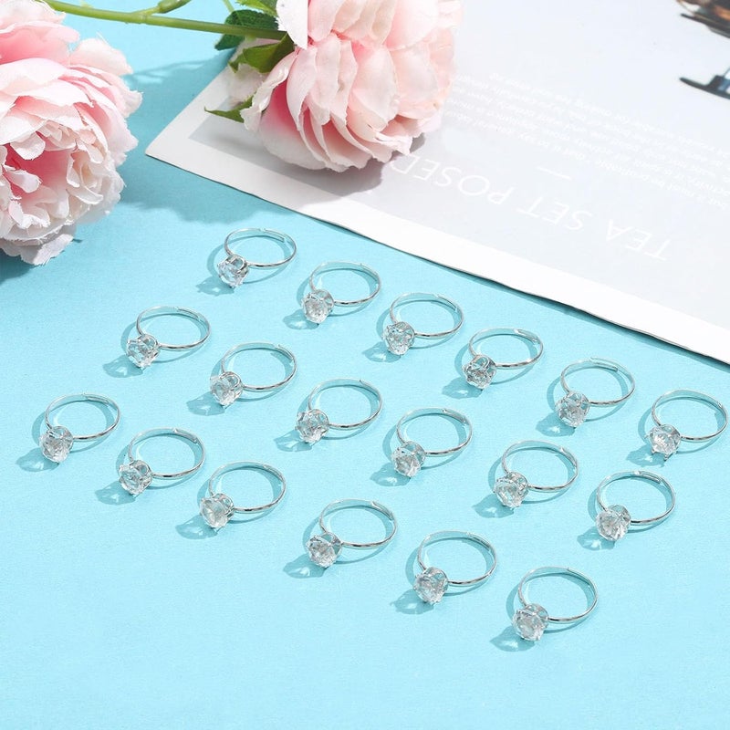 NEWITIN 120 Pieces Fake Rings Diamond Engagement Rings Silver Ring for Bridal Shower Party Game Wedding Table Decorations - Image 3